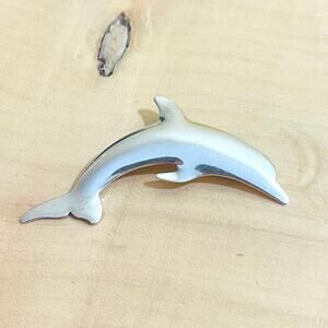 Vtg International 925 Sterling Silver Dolphin PENDANT BROOCH Pin Ocean Beachy